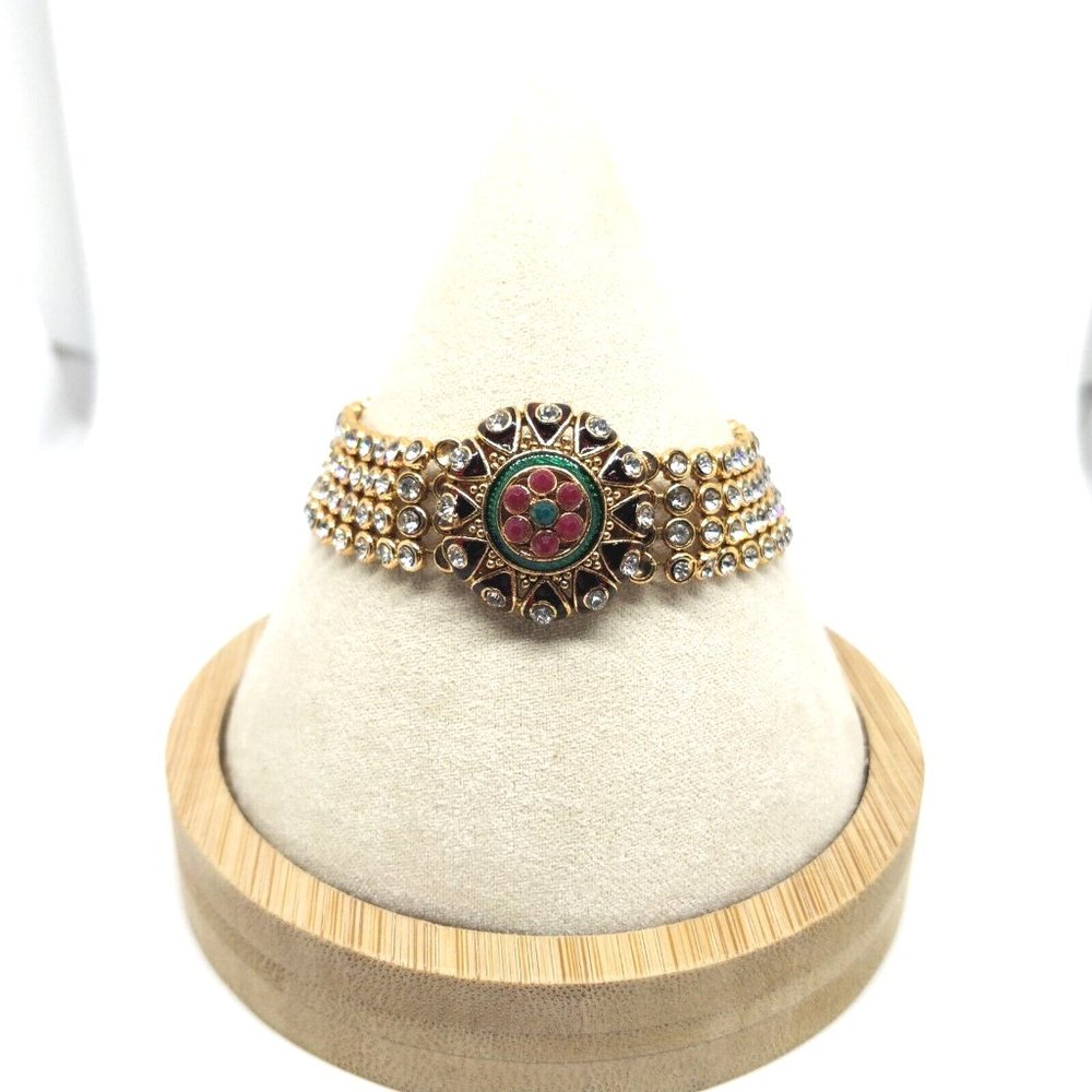Kundan Traditional Indian Bracelet White Red Gold Tone